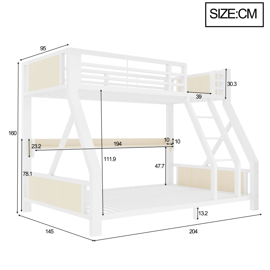 letto a castello metallo e legno bianco 145 x 204 cm