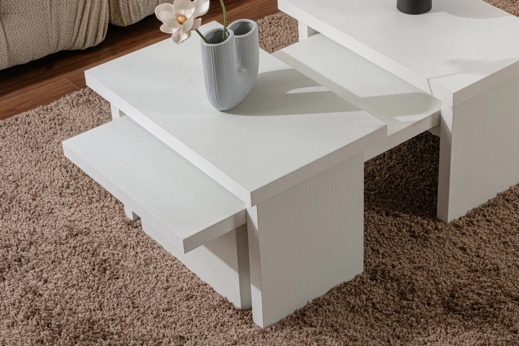 Tavolino da salotto Amarantha, Tavolo basso da caffè, Portariviste per divano, Ripiano da soggiorno, 110x45 h42 cm, Bianco