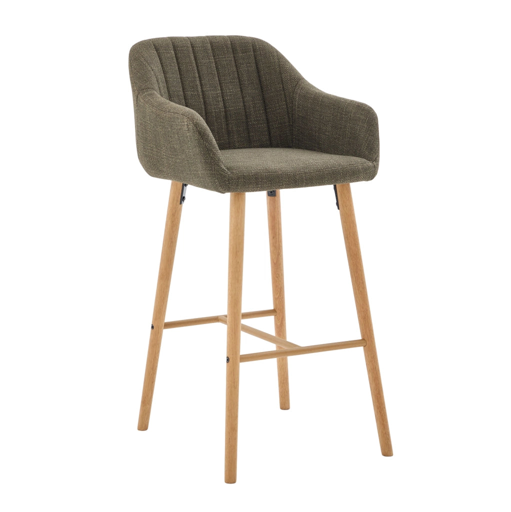 Set di 2 sgabelli da bar con schienale alto; braccioli e poggiapiedi; in lino verde; 104 cm