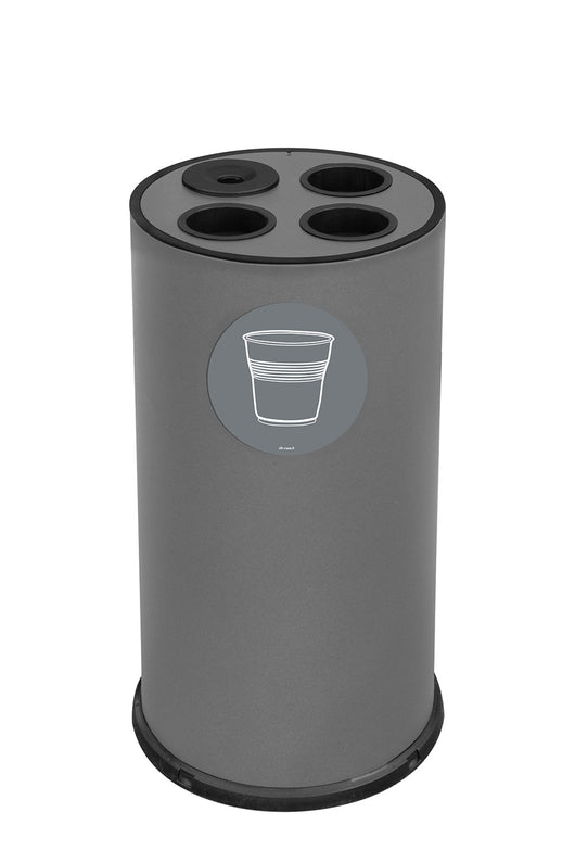 Pattumiera a Bidone per Raccolta Differenziata Ø35x72 cm 3 Scomparti Tubolari e 1 Vaschetta in Acciaio Verniciato Grigio