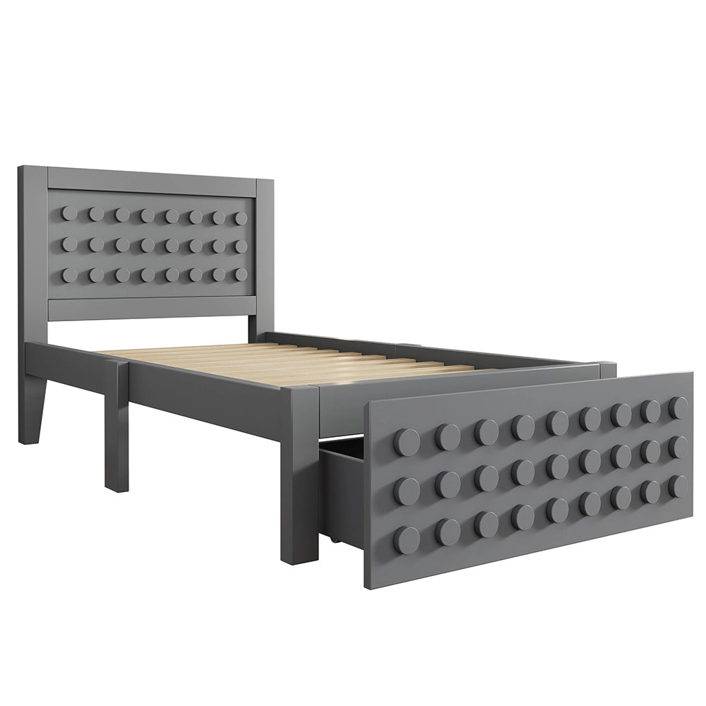Letto bambino-Xylo-90x200 cm-design a blocchi, cassetti, contenitore, grigio, senza materasso