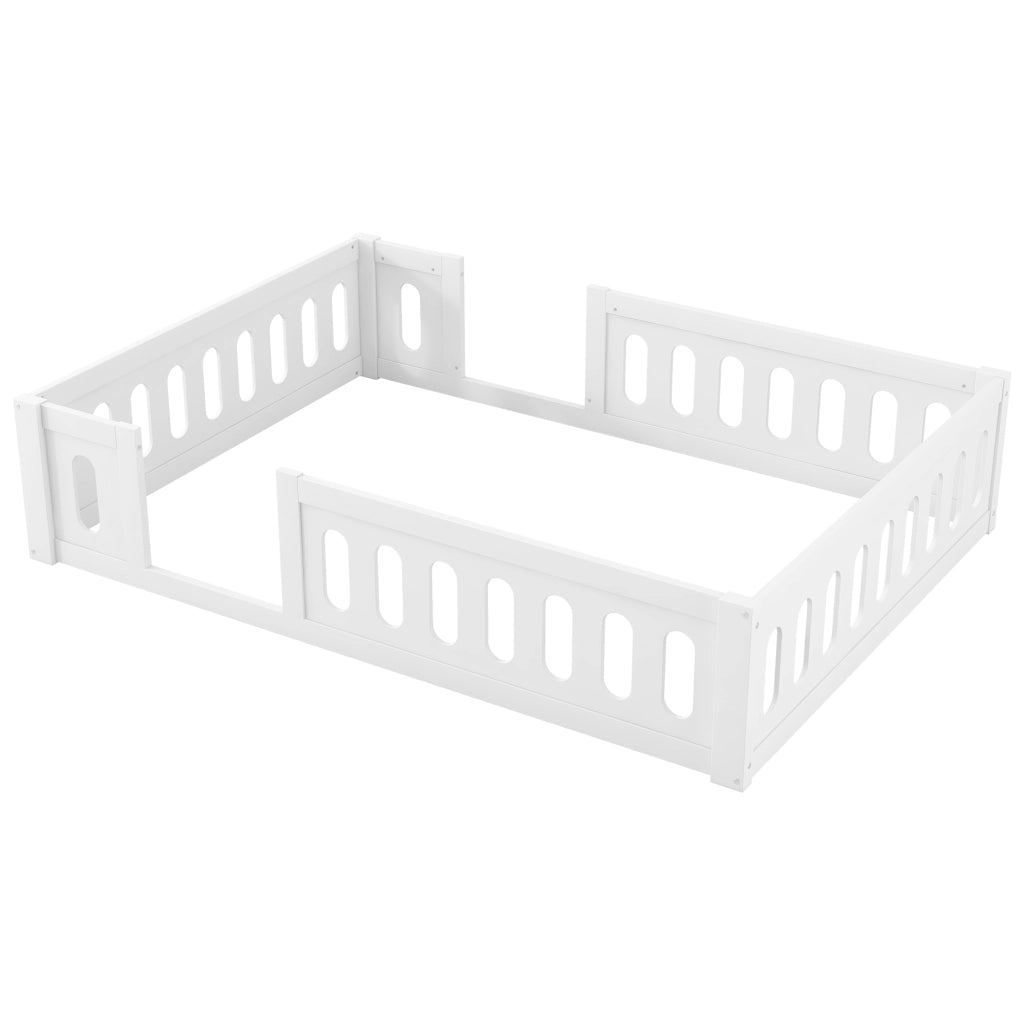 Letto Basso 140x200 cm con Sponda e Apertura Laterale in Legno Massiccio e MDF Bianco