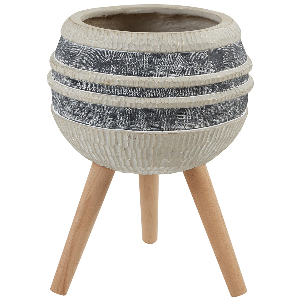 Supporto per piante Beige e grigio Magnesio Base rotonda in legno massiccio Vaso per piante alte