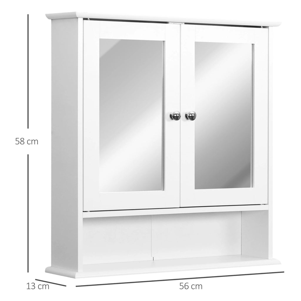 EasyComfort Mobiletto Armadietto a Muro con Specchio da Bagno Cucina in MDF 56 x 13 x 58cm Bianco