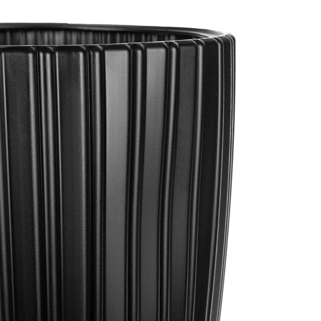 Vaso da fiori KADAX 30 cm con coperchio e inserto, vaso da fiori in plastica nero