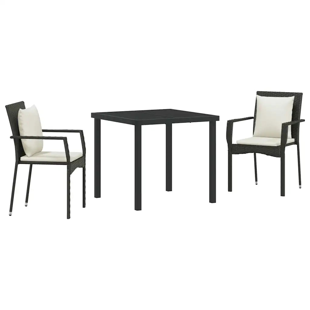 Set da Pranzo per Giardino con cuscino 3 pcs Nero polyrattan