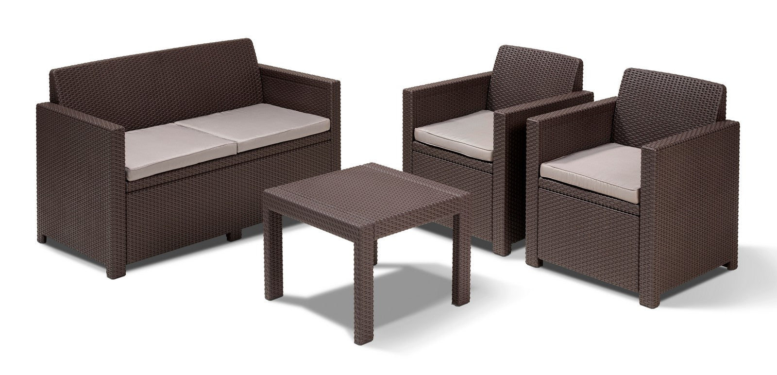 allibert salotto 'alabama' brown divano + 2 poltrone + 1 tavolino + 4 cuscini cod:ferx.93796