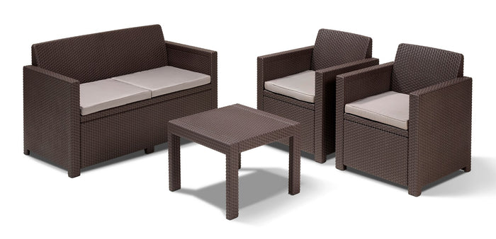 allibert salotto 'alabama' brown divano + 2 poltrone + 1 tavolino + 4 cuscini cod:ferx.93796