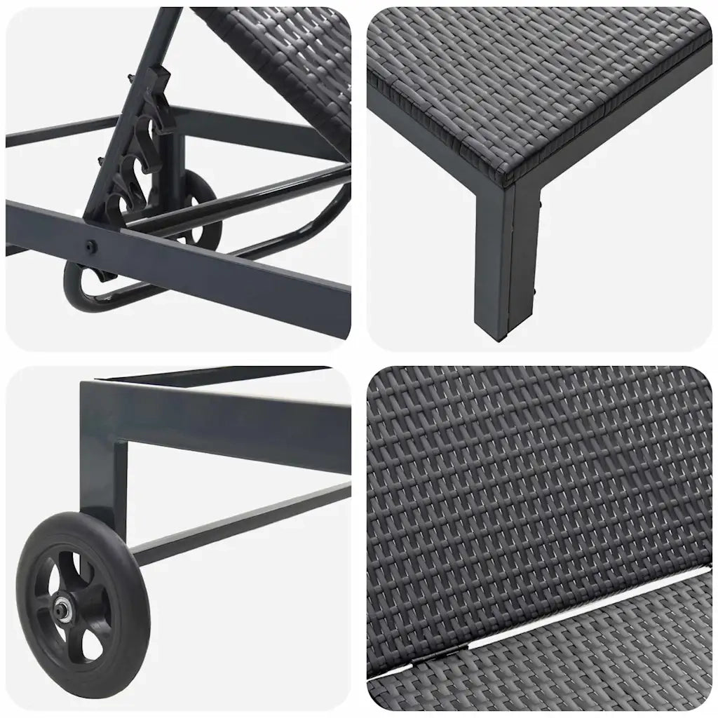 Lettino da Sole Nero 206 x 62.5 x 74 cm polyrattan 42004129