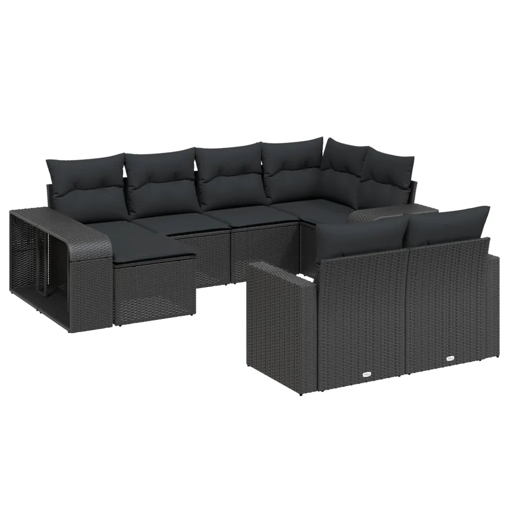 Set Divani da Giardino 10pz con Cuscini in Polyrattan Nero 3261285