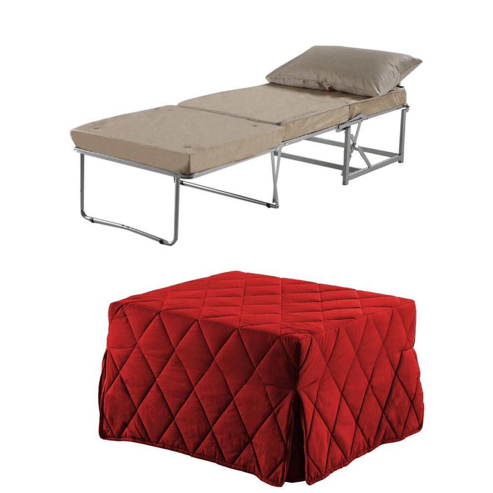 Pouf letto rosso che diventa comodo materassino alto 10 per ospiti inattesi. Cubo letto, materassino con rete apribile con dimensione 76x210 x 10 di altezza