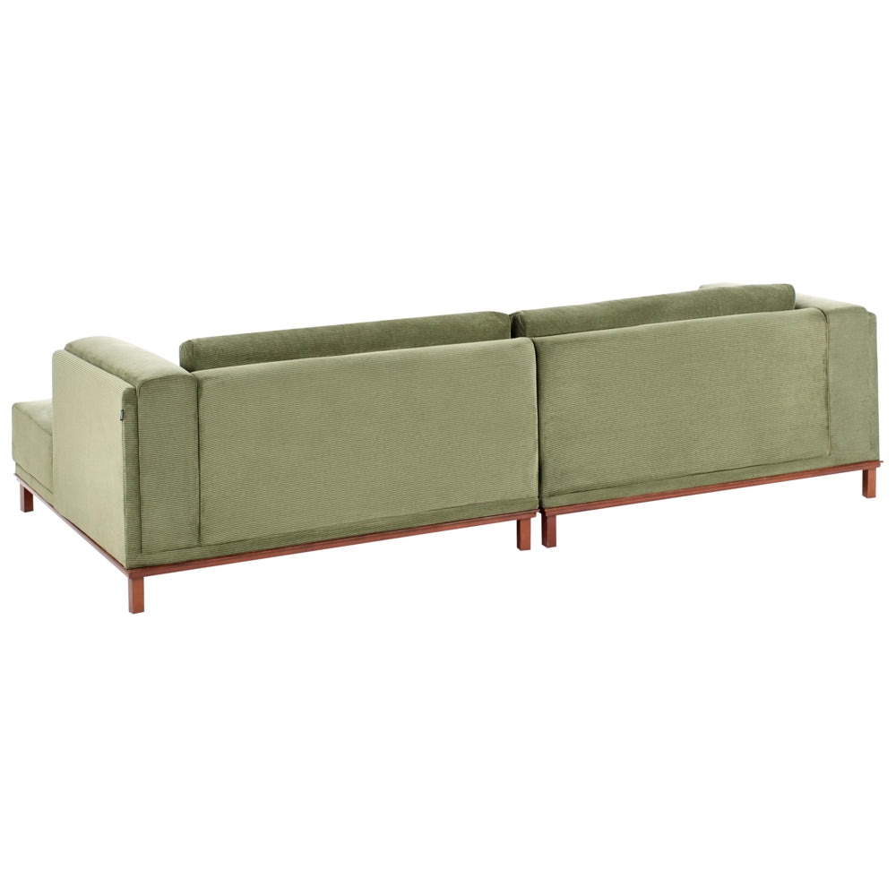 Divano angolare a sinistra Rivestimento velluto a coste verde Gambe in legno Spesso imbottito Mobili da salotto in stile moderno