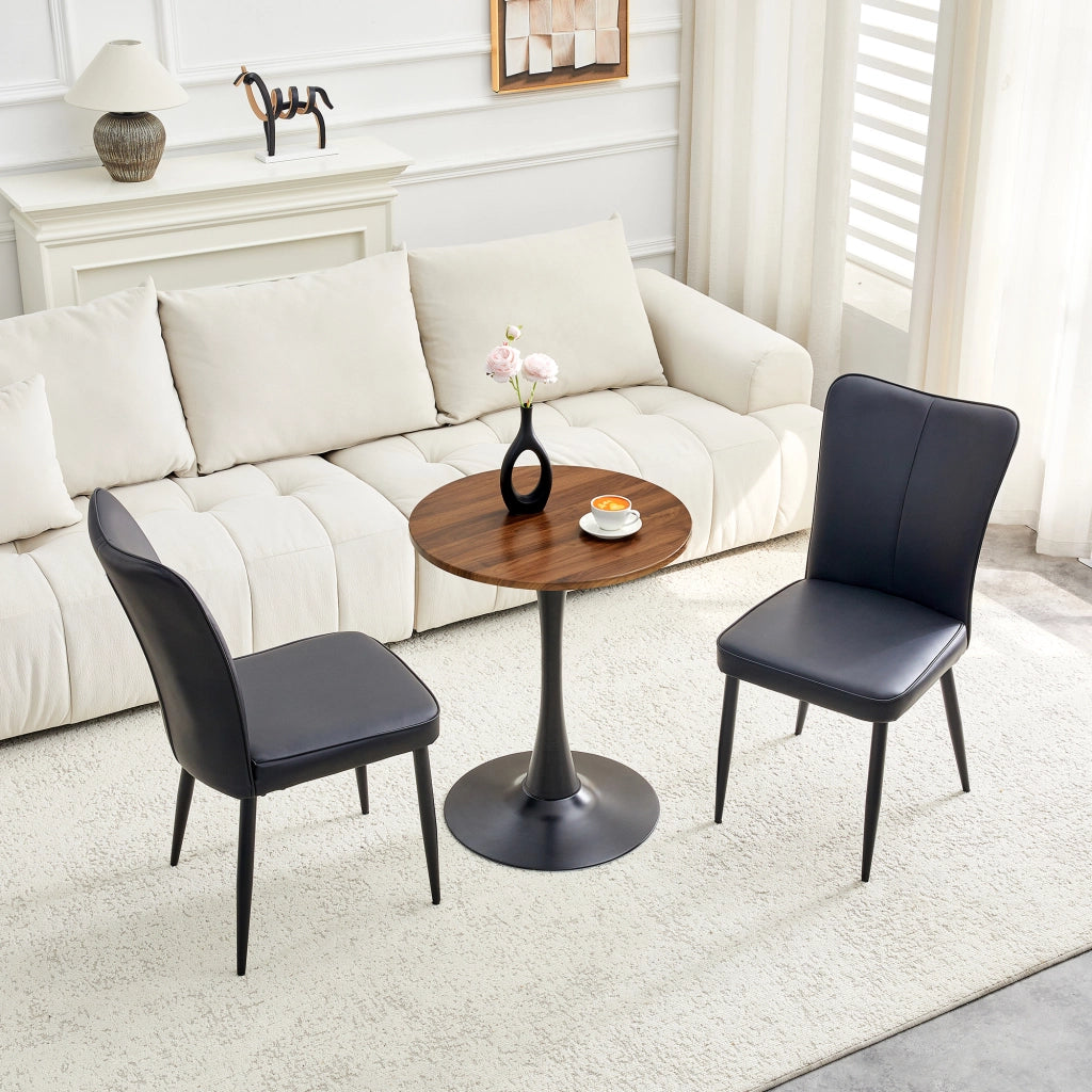 Tavolino Rotondo con 2 Sedie ¨C MINIMAL ¨C MDF, Piano ?60 cm, Gambe Nere