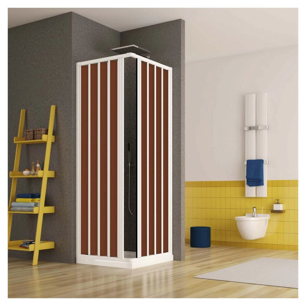 Box Doccia Nicchia in PVC - 2 lati Apertura Angolare a Soffietto con Doghe Cieche Vari Colori - Misura: 70 x 70 x h185