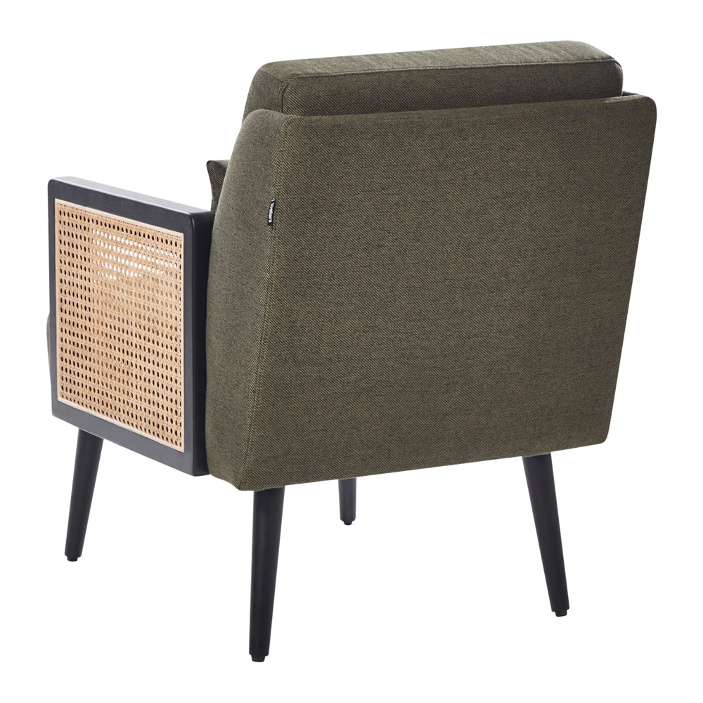 Poltrona verde con telaio nero Struttura in legno poliestere con intreccio in rattan Gambe in legno Tappi per gambe in plastica con cuscino Stile tradizionale Soggiorno Camera da letto