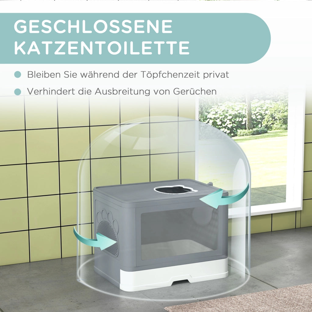 Casetta per gatti con coperchio ¨C Minimal ¨C Grigio e Bianco 48.5x38x36.5 cm
