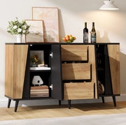 Sideboard 120x40x70 cm con 2 ante; 3 cassetti e ripiani regolabili; MDF e truciolare; naturale e nero
