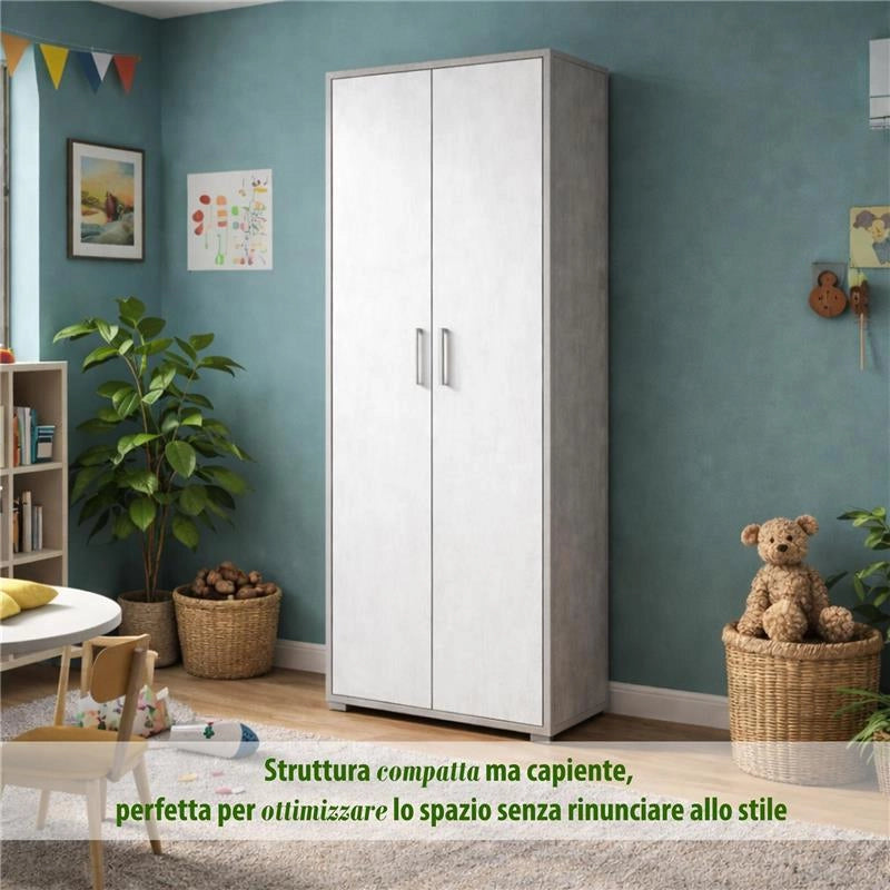 ARMADI DA ARREDO CON 2 ANTE DIMENSIONI 199X71X41 CM COLORE CEMENTO E OSSIDO BIANCO