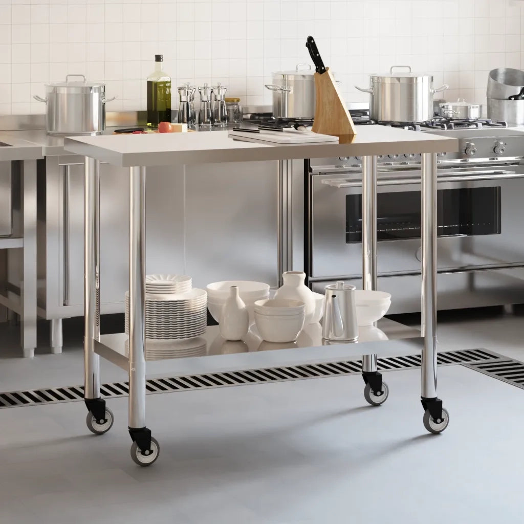 Tavolo da Lavoro Cucina con Ruote 110x55x85 cm in Acciaio Inox CFW8271631