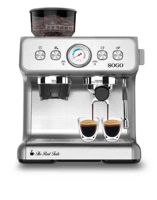 SOGO Macchina da Caffè Espresso 15 Bar – 2,8L con Macinacaffè, 30 Livelli di Macinatura, Pompa Potente, Funzione Cappuccino