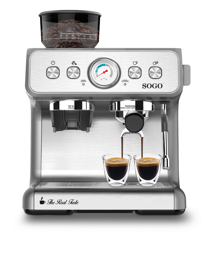 SOGO Macchina da Caffè Espresso 15 Bar – 2,8L con Macinacaffè, 30 Livelli di Macinatura, Pompa Potente, Funzione Cappuccino