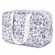 Borse da bagno di grandi dimensioni, grande borsa cosmetica, borse da bagno per donne, borse da viaggio, borse per trucco, organizzatore per bambine e donne (piccola fioritura grigio azzurra)