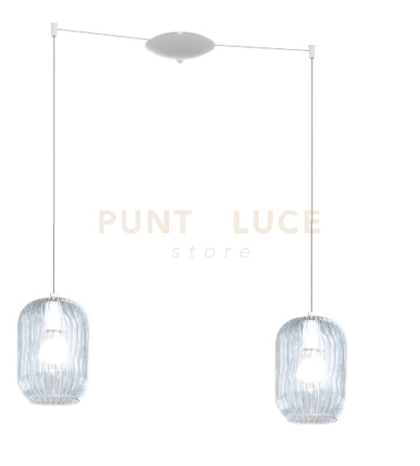 SOSPENSIONE BIANCO 2 LUCI SPOSTABILE VETRI BLU 1181BI-S2 S-BL