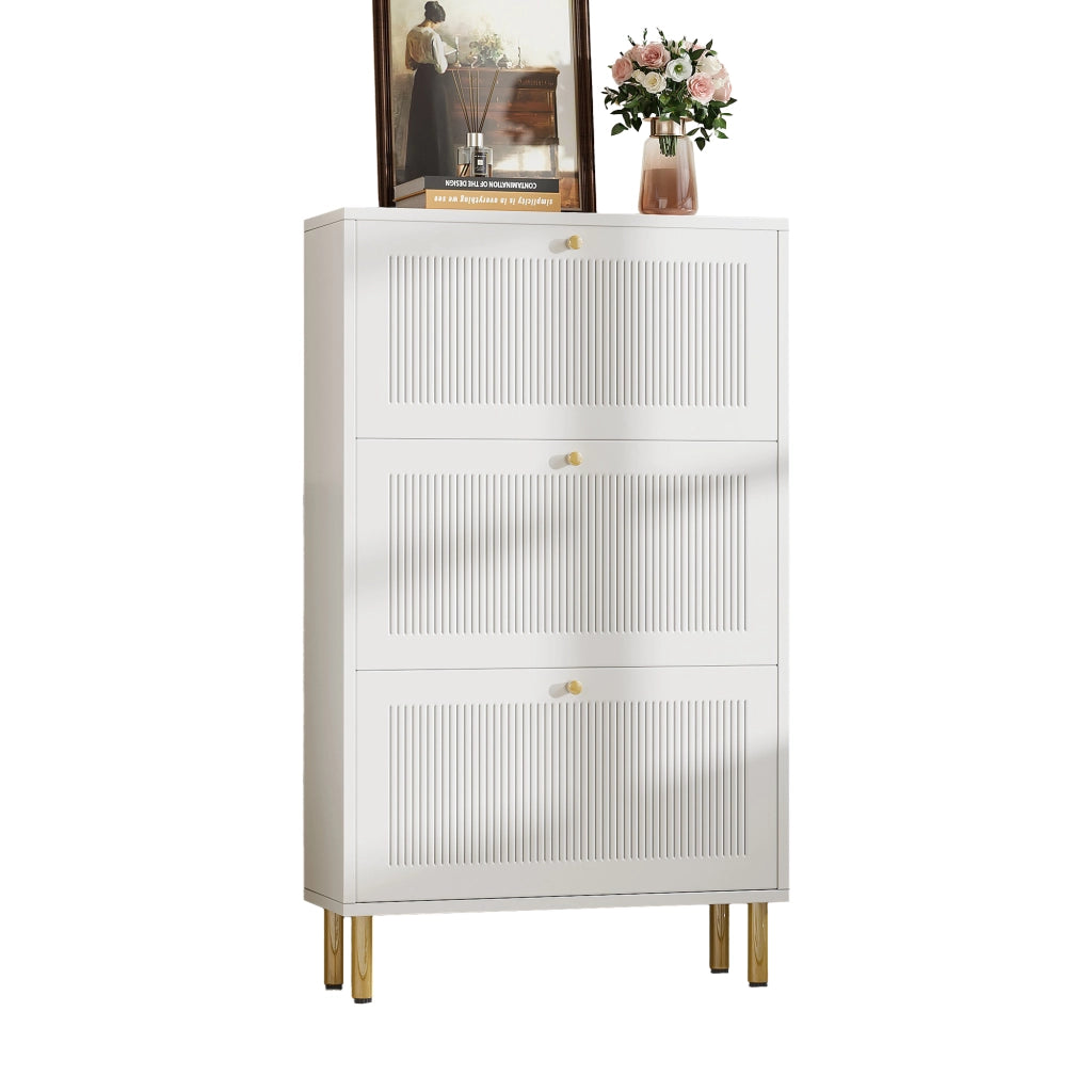 Scarpiera Slim con 3 Ante a Ribalta ¨C MINIMAL ¨C Bianco, 6 Ripiani, 73x23x125 cm