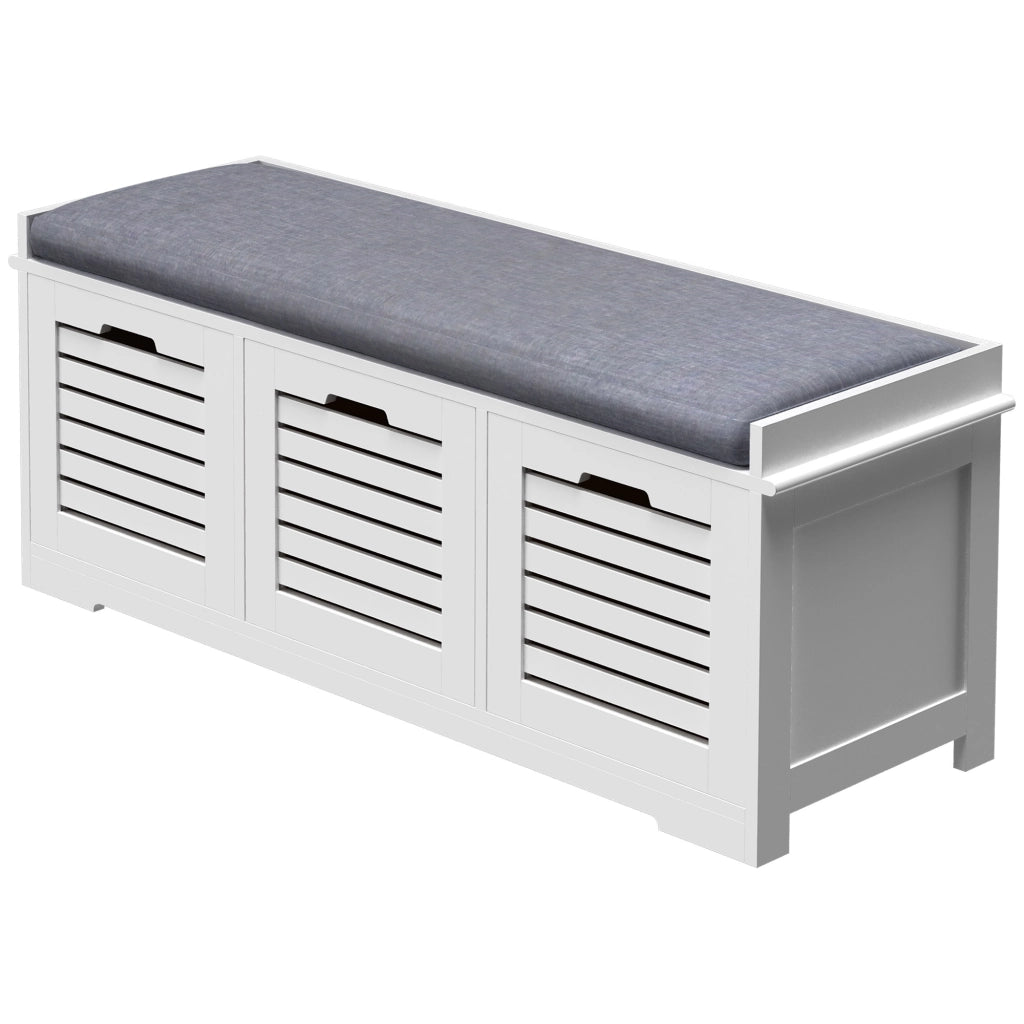 Panca Scarpiera con 3 Cassetti e Cuscino ¨C Zephmum ¨C Bianco 108x35x43 cm