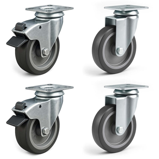 Set rotelle da trasporto 100 mm 2 ruote piroettanti con freno e 2 senza freno, 80 kg a ruota
