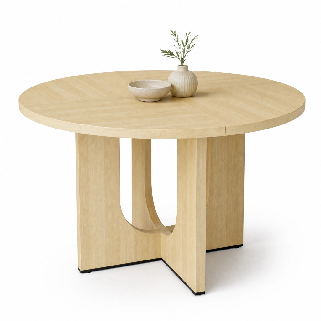 Tavolo da pranzo rotondo 120 cm in MDF effetto rovere; stile nordico; per 4-6 persone