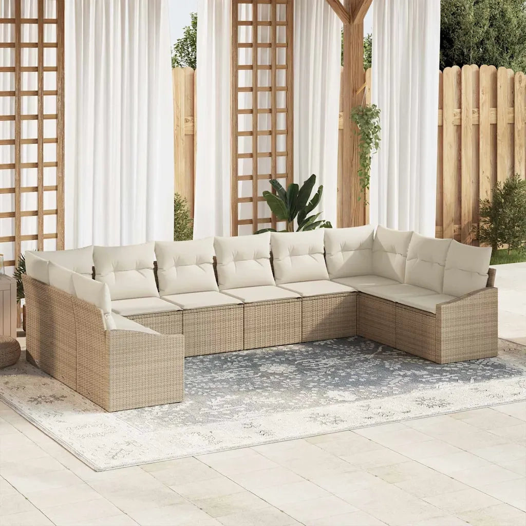 Set di divani con cuscino 10 pcs Beige polyrattan