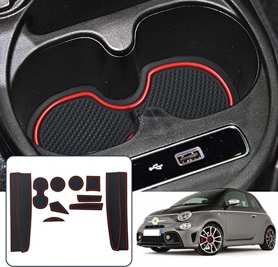 Compatibile con 2017-2021 FIAT 500 Abarth 595 Auto Gommati Antiscivolo Pieghevole, Abarth 595 Antiscivolo Mat Muffa Supporto Manubrio Mat Ricoprente Console Centrale Antiscivolo Mat Antiscivolo