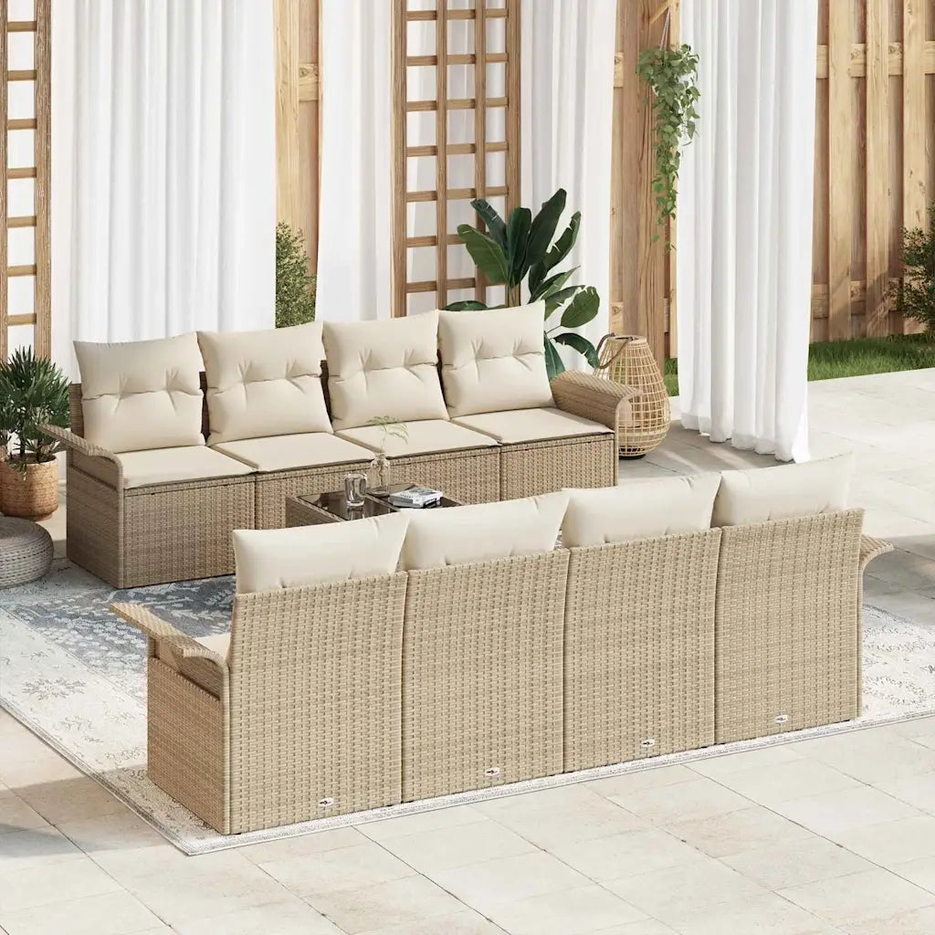 Set Divano da Giardino 9 pcs Beige e Crema polyrattan 3353960
