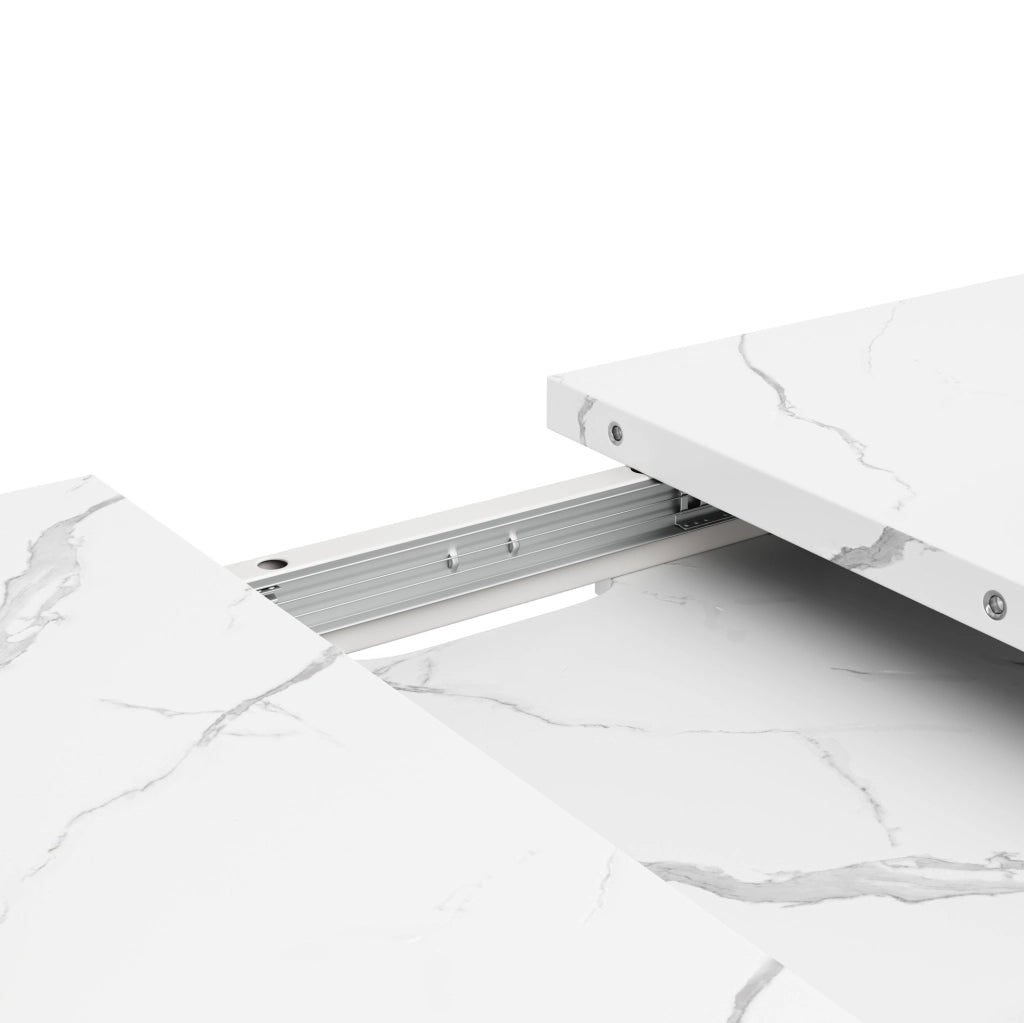 Tavolo da pranzo allungabile 118-157x75x76.4 cm; MDF effetto marmo bianco