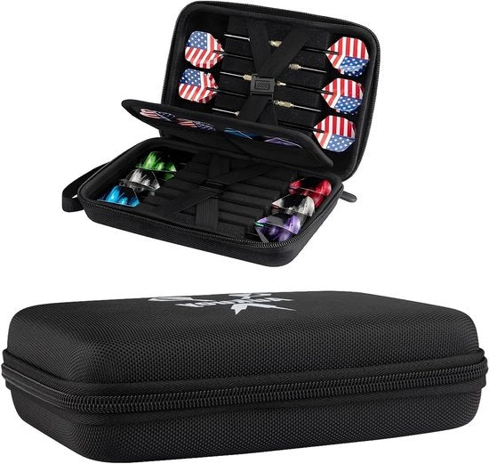 Carriera Plus - Darttas nero per 12 dardi e accessori - Dartcase trasportabile in stile classico con spazio di riposo - Borsa per dardi - Nero.