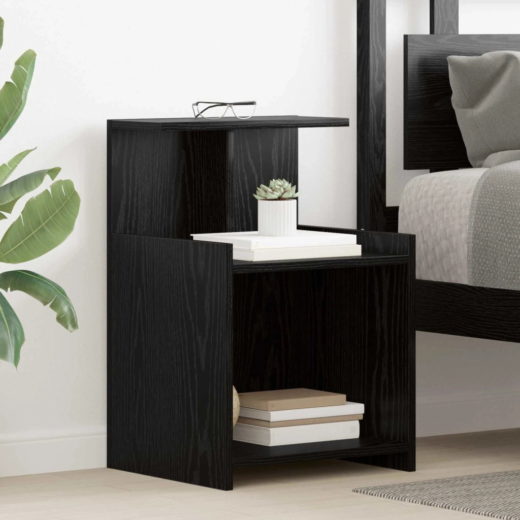 Comodino | Armadio da Notte | Mobiletto da notte Rovere Nero 40 x 35 x 60 cm Legno multistrato