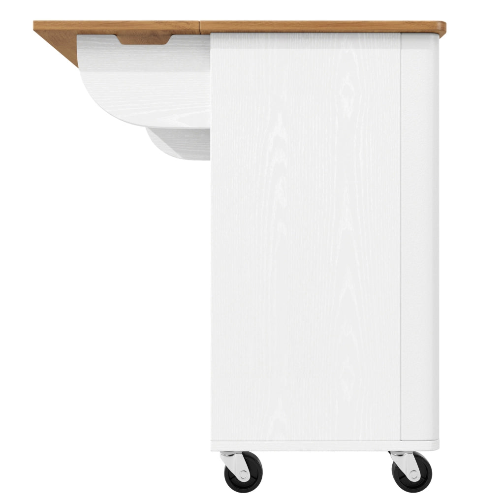 Isola da cucina 130x45(75)x92 cm con piano ribaltabile; ripiani regolabili; MDF bianco