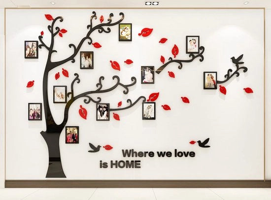Sticker per parete 3D DIY albero genealogico per parete con cornice per foto, decorazione per parete, decorazione per soggiorno e camera da letto (rosso destro, M)
