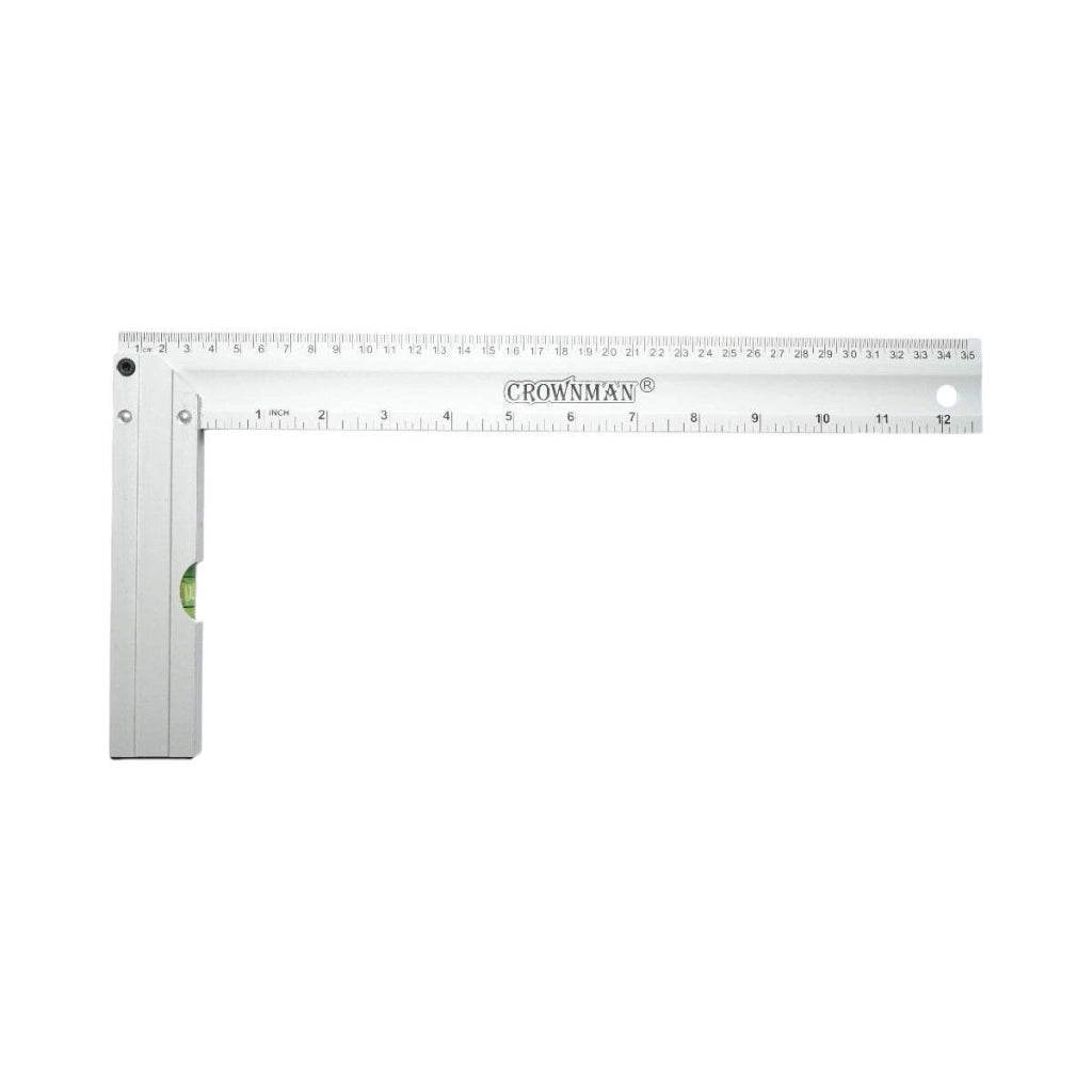 Squadra da falegnameria con livella professionale, 350mm (14 pollici), manico in alluminio, righello in acciaio inox, Crownman