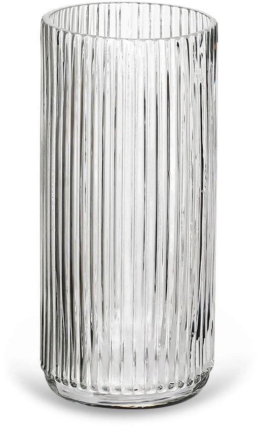 Vaso Cilindrico Transparente per Fiori - Decorazione Verticale Moderna - Vaso da Tavolo in Vetro - Decorazione per Interni - Dimensione 25 cm