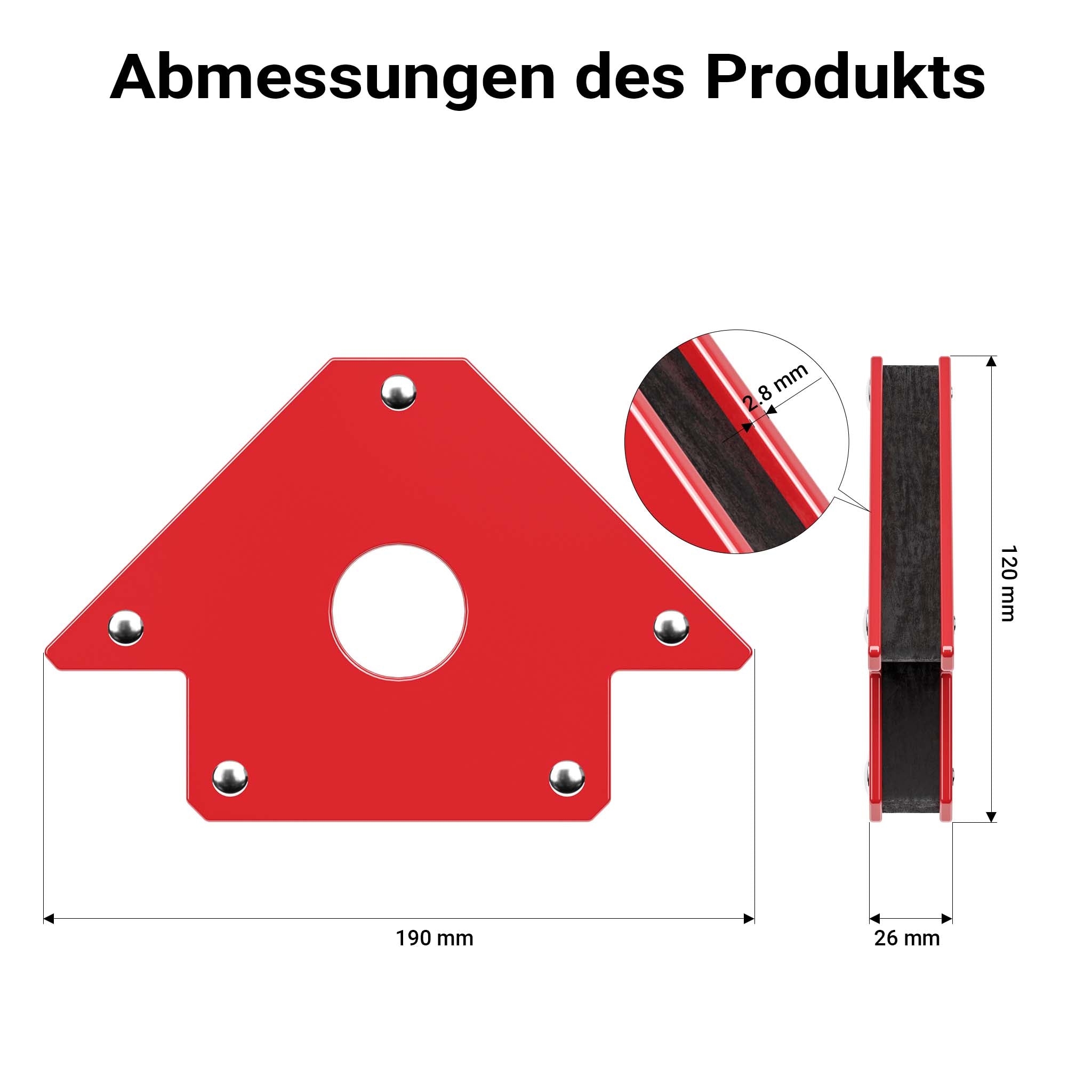 4x Magnete per saldatura con forza di tenuta di 32 kg, 190 x 120 x 26 mm, Angolo di saldatura a 45°, 90° e 135°, tiene uniti i pezzi da saldare