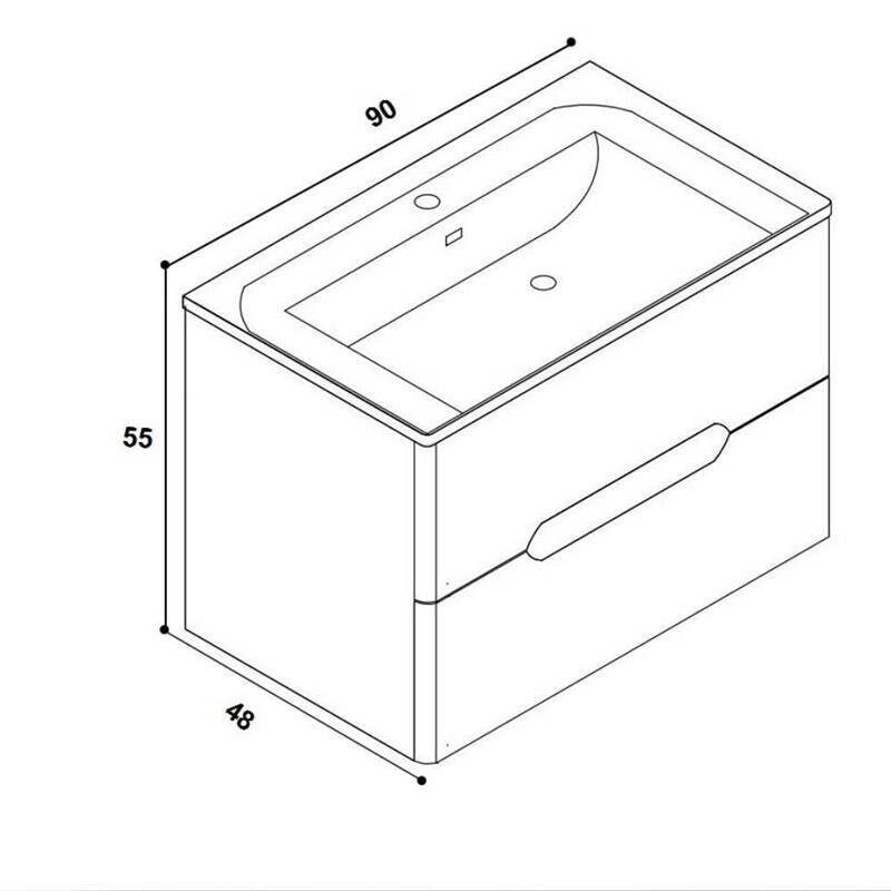 MOBILE DA BAGNO SOSPESO COLORE GRIGIO CHIARO 90X48X55 H CM LAVABO IN POLIMARMO