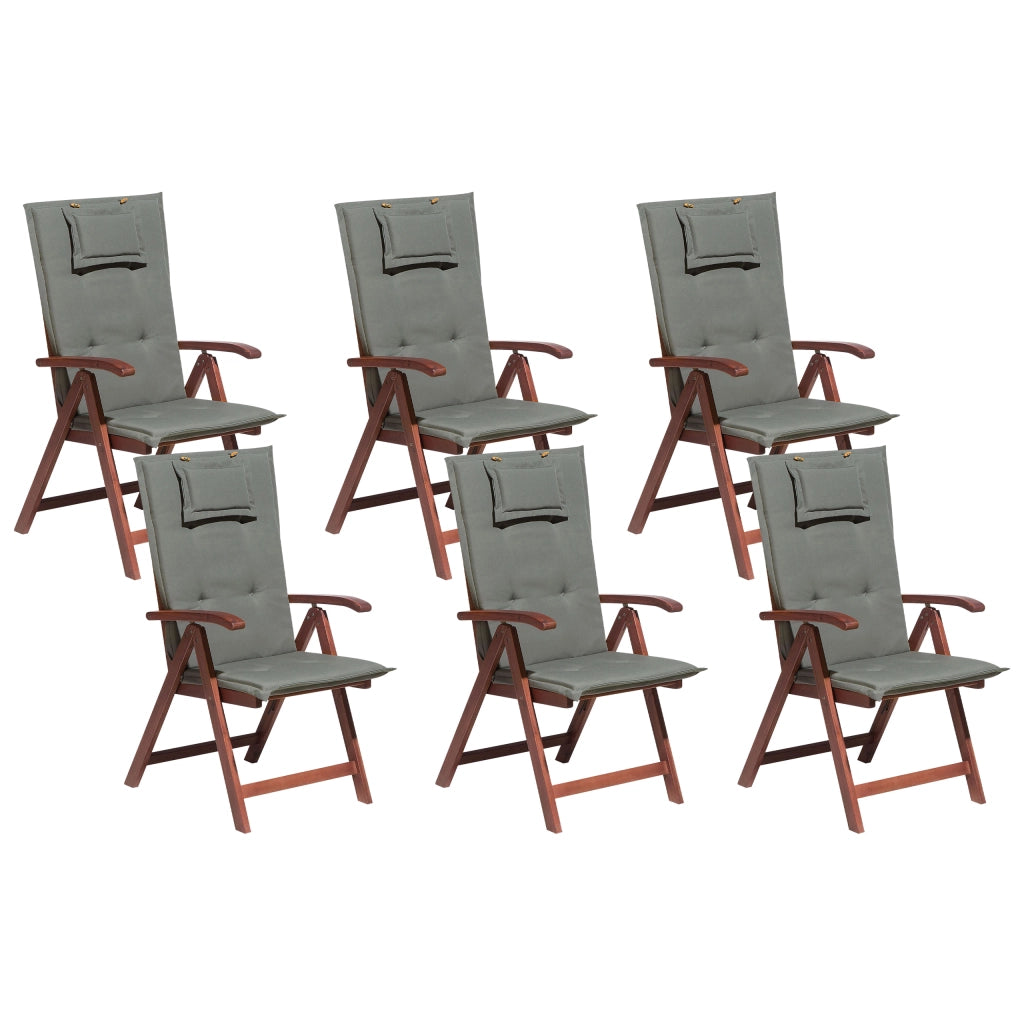 Set di 6 sedie da giardino in legno di acacia grigio cuscino regolabile pieghevole per esterni in stile rustico country