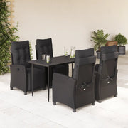Set da Pranzo da Giardino 5 pz Nero con Cuscini in Polyrattan