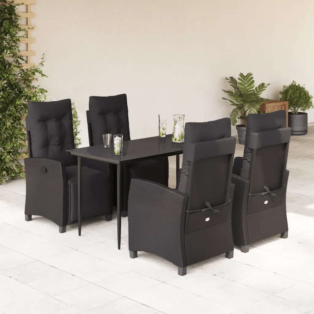 Set da Pranzo da Giardino 5 pz Nero con Cuscini in Polyrattan