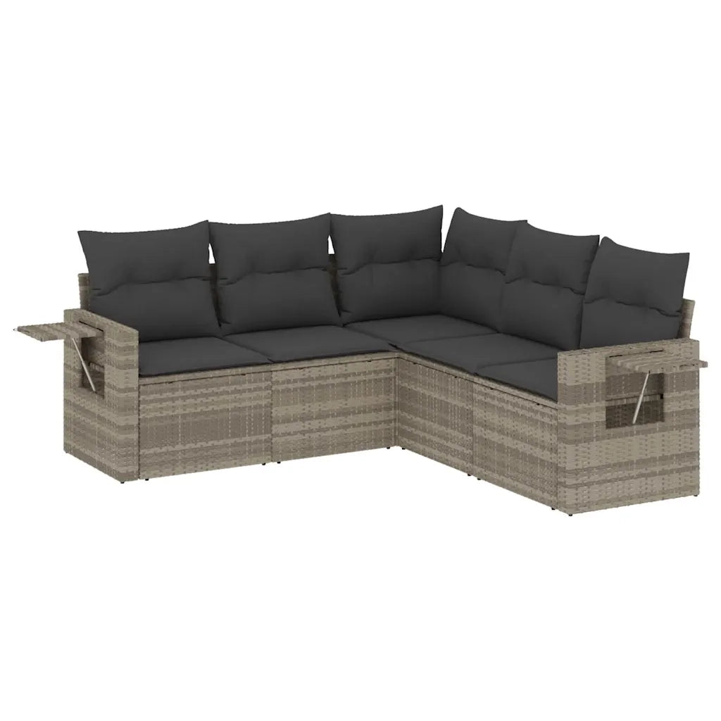 Set Divano da Giardino 5pz | Set Salotto da Giardino con Cuscini Grigio Chiaro Polyrattan