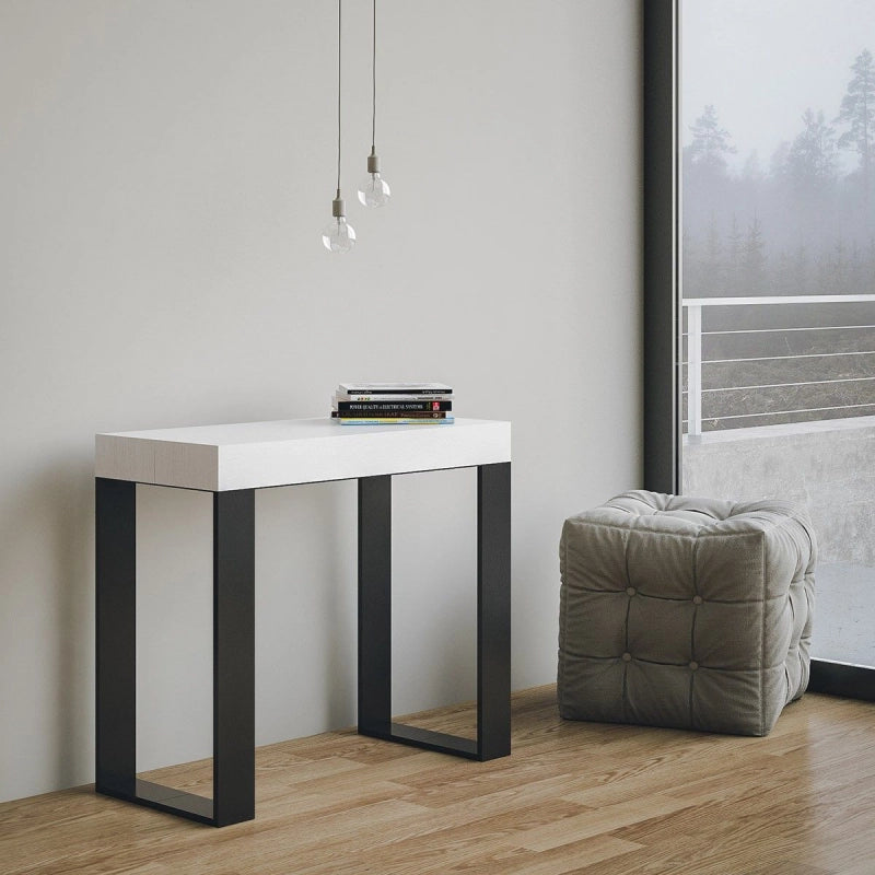 Consolle allungabile 90x40/196 cm Tecno Small Premium telaio Antracite - Bianco Frassino