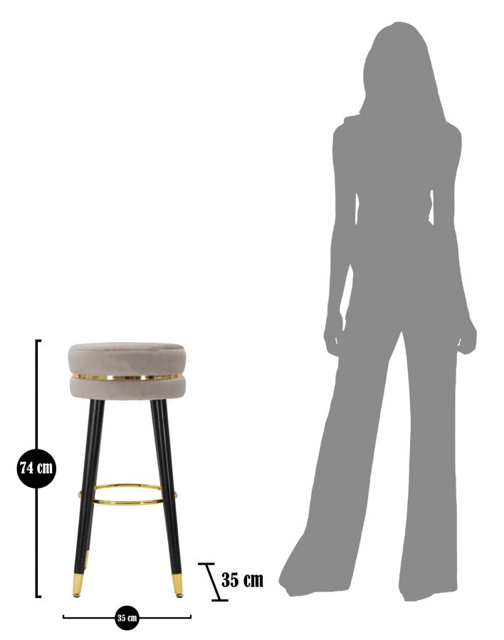 Sgabello Bar Paris Ø35x74 cm in Legno e Tessuto Vellutato Grigio