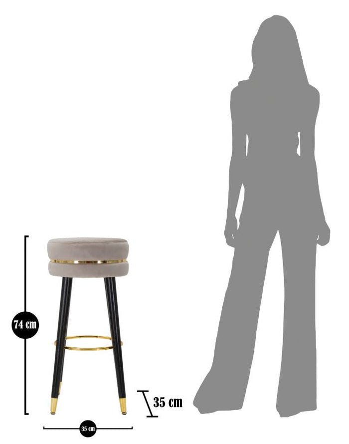 Sgabello Bar Paris Ø35x74 cm in Legno e Tessuto Vellutato Grigio